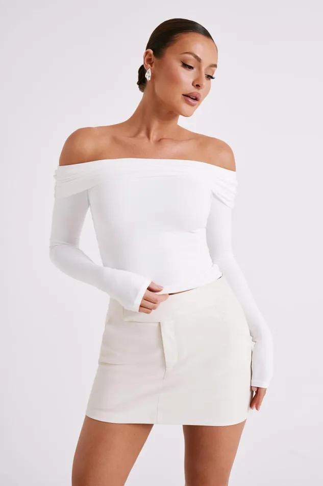 Meshki Basic Tops Women Lucinda Recycled Nylon Off Shoulder Top 8211 White White Meshki Basic Tops Women Lucinda Recycled Nylon Off Shoulder Top 8211 White White