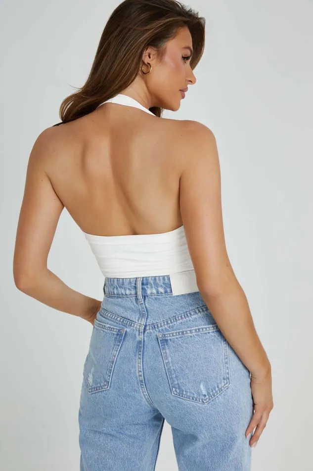 Meshki Basic Tops Women Marie Recycled Nylon Halter Top 8211 White White