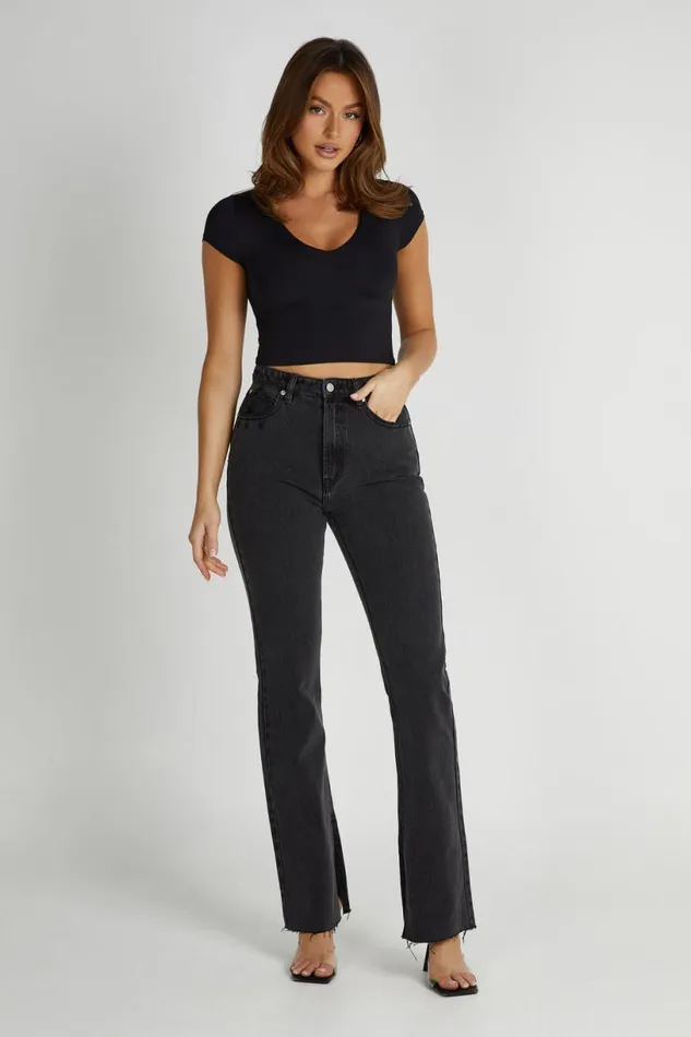 Meshki Basic Tops Women Olympia Recycled Nylon V Neck Top 8211 Black Black