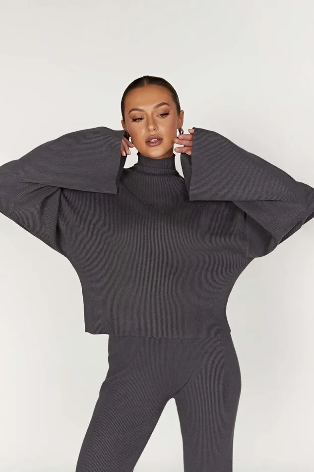 Meshki Basic Tops Women Winona Turtleneck Knit Top 8211 Charcoal Charcoal