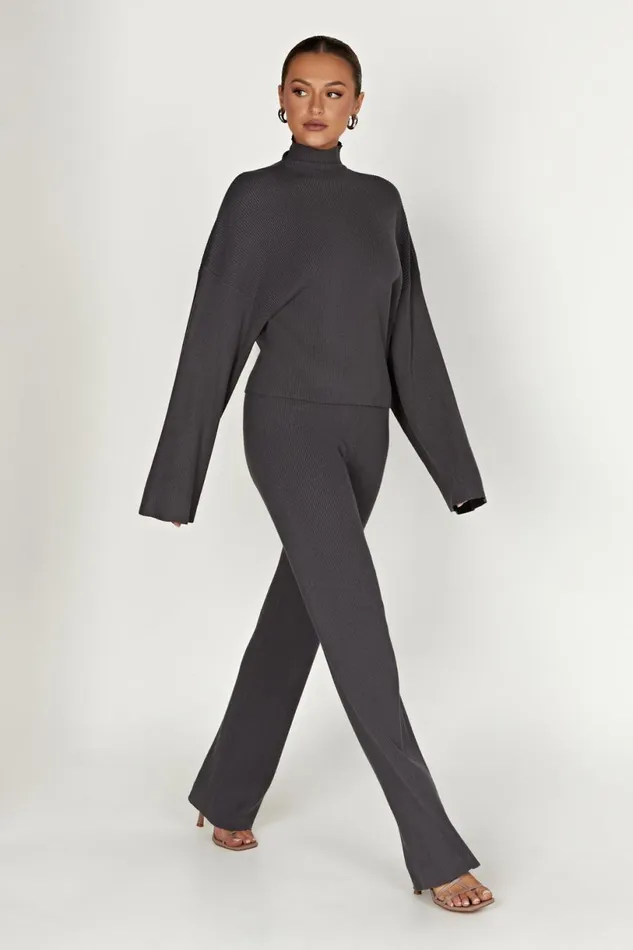 Meshki Basic Tops Women Winona Turtleneck Knit Top 8211 Charcoal Charcoal