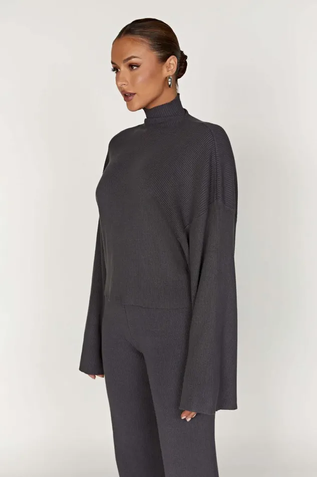 Meshki Basic Tops Women Winona Turtleneck Knit Top 8211 Charcoal Charcoal