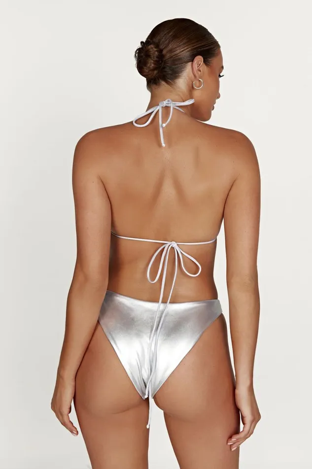 Meshki Bikini Bottoms Women Bambi Metallic Cheeky Cut Bikini Bottoms 8211 Silver Silver