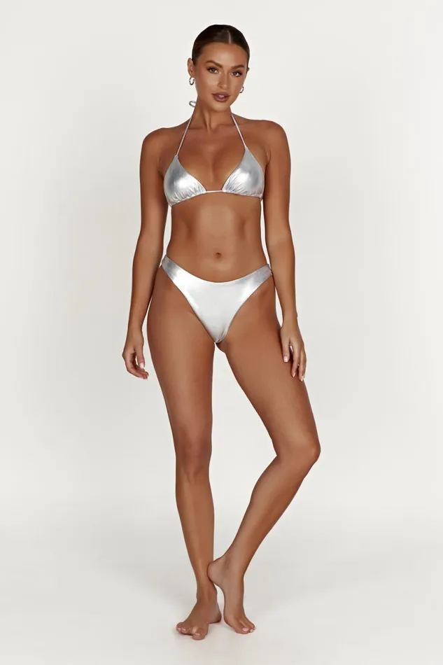 Meshki Bikini Bottoms Women Bambi Metallic Cheeky Cut Bikini Bottoms 8211 Silver Silver
