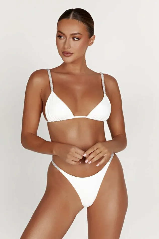 Meshki Bikini Bottoms Women Tatum Diamante Waist Recycled Bikini Bottom 8211 White White