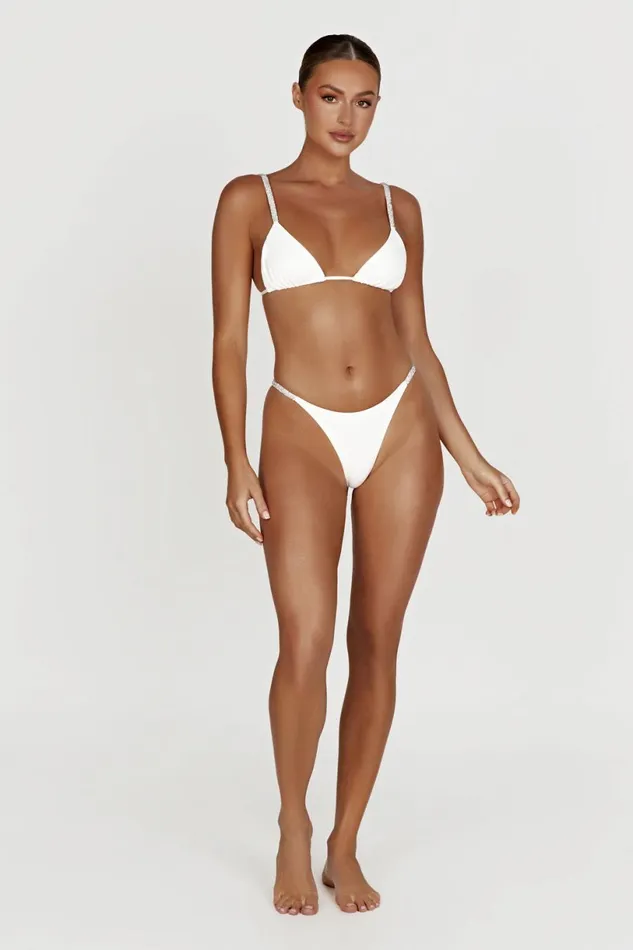 Meshki Bikini Bottoms Women Tatum Diamante Waist Recycled Bikini Bottom 8211 White White