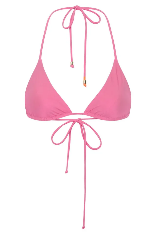 Meshki Bikini Tops Women Kalli Recycled Nylon Triangle Tie Up Bikini Top 8211 Pink Pink