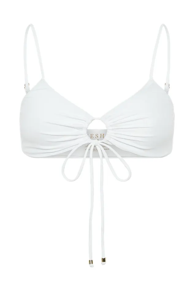 Meshki Bikini Tops Women Meadow Recycled Nylon Ruched Tie Front Bikini Top 8211 White White
