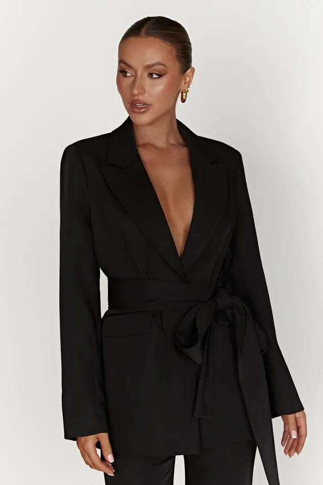 Meshki Blazers Women Arna Oversized Belted Blazer 8211 Black Black