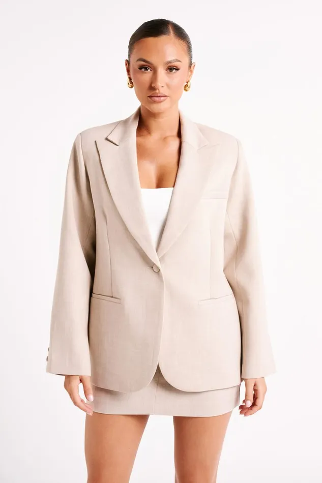 Meshki Blazers Women Drew Oversized Textured Blazer 8211 Natural Natural