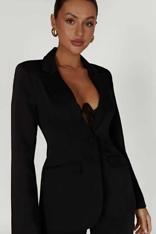 Meshki Blazers Women Helda Fitted Cinched Waist Blazer 8211 Black Black