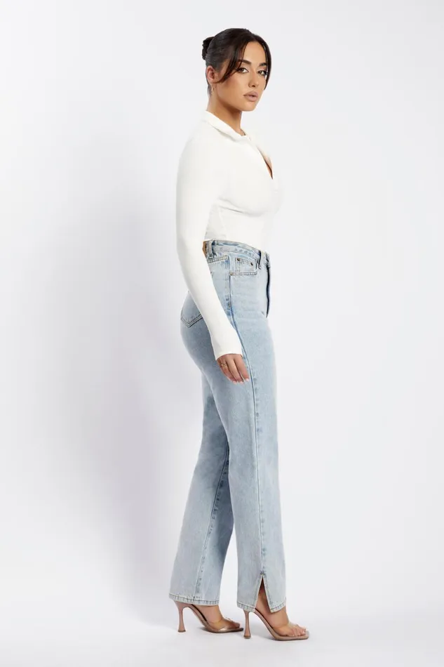 Meshki Bodysuits Women Belle Long Sleeve Collar Bodysuit 8211 White White