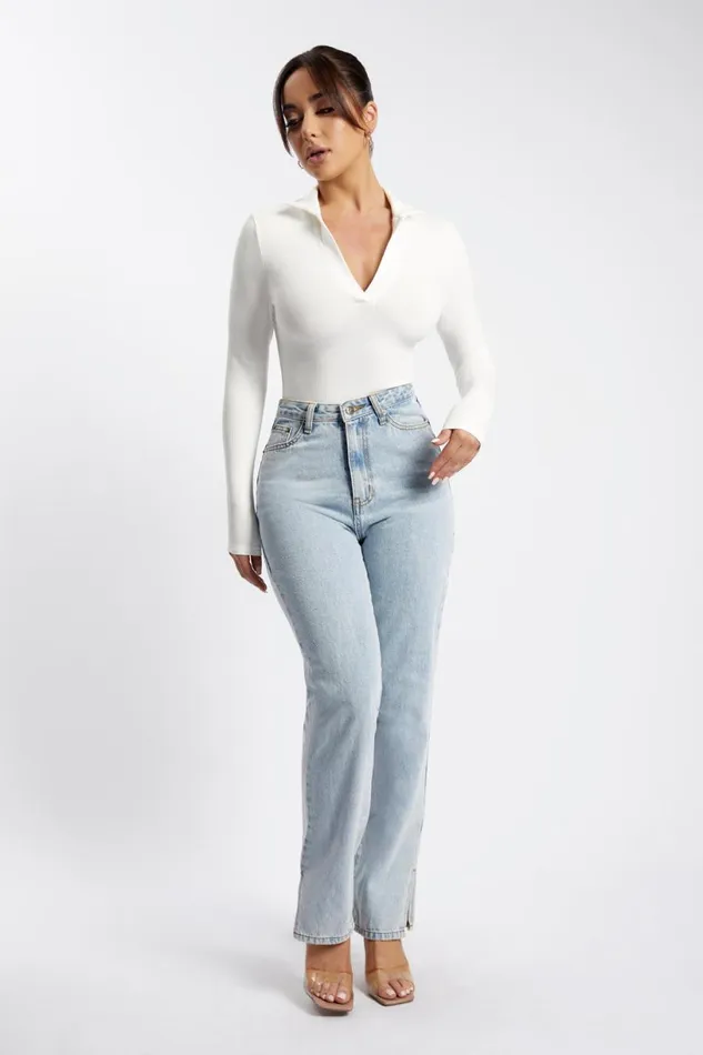 Meshki Bodysuits Women Belle Long Sleeve Collar Bodysuit 8211 White White