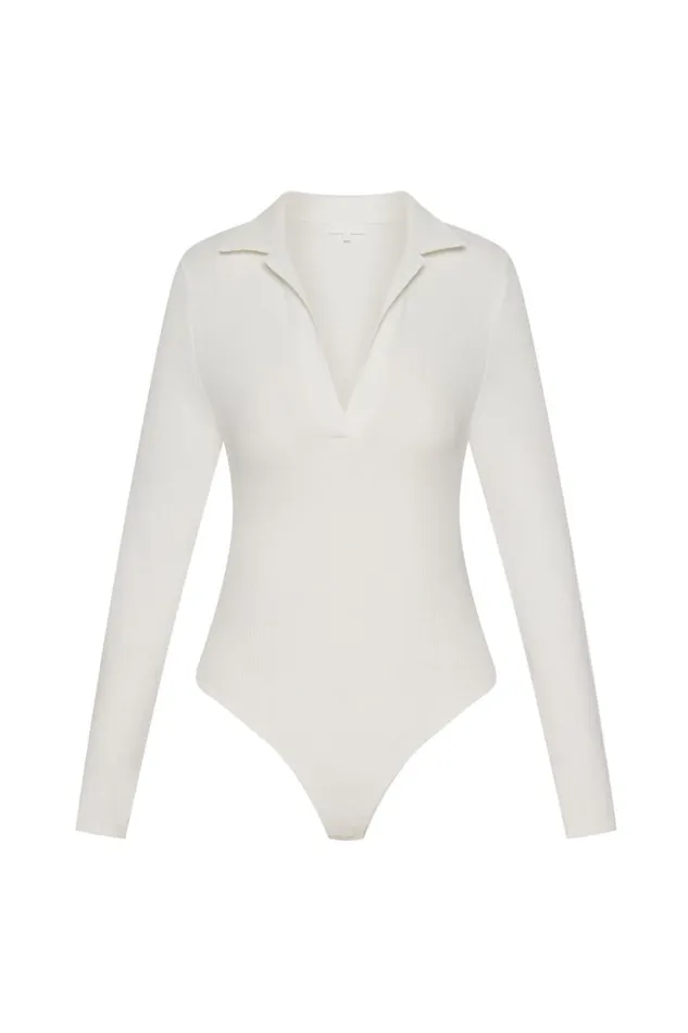 Meshki Bodysuits Women Belle Long Sleeve Collar Bodysuit 8211 White White