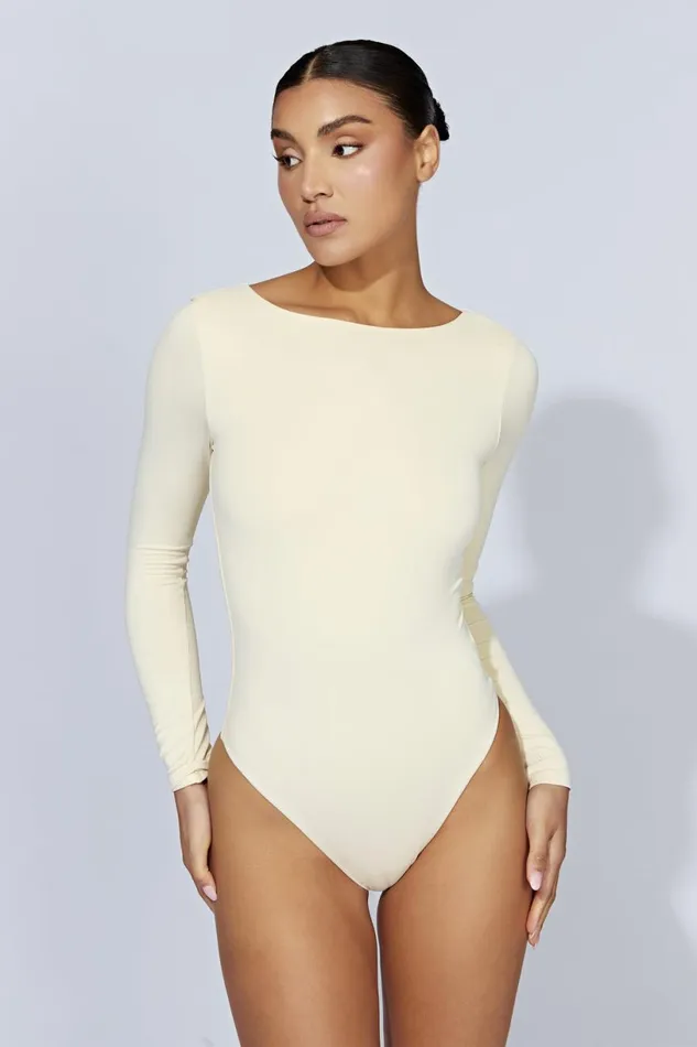 Meshki Bodysuits Women Cheyenne Long Sleeve Plunge Back Bodysuit 8211 Cream Cream