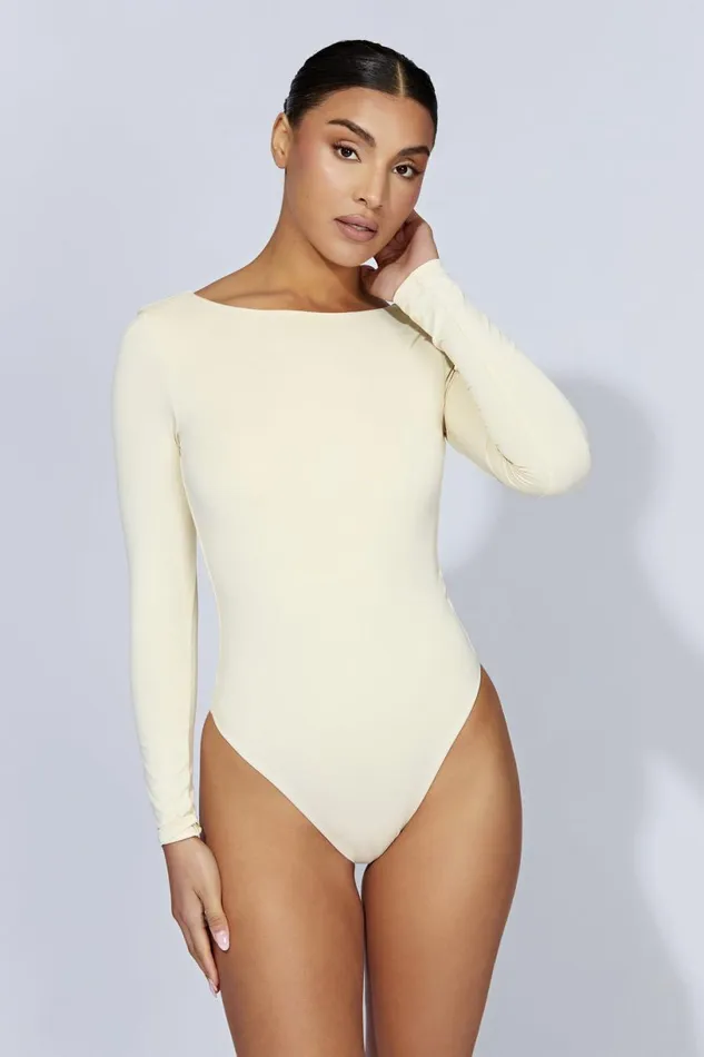 Meshki Bodysuits Women Cheyenne Long Sleeve Plunge Back Bodysuit 8211 Cream Cream