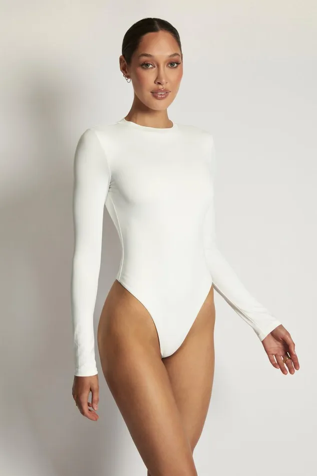 Meshki Bodysuits Women Delilah Long Sleeve Crew Neck Bodysuit 8211 White White