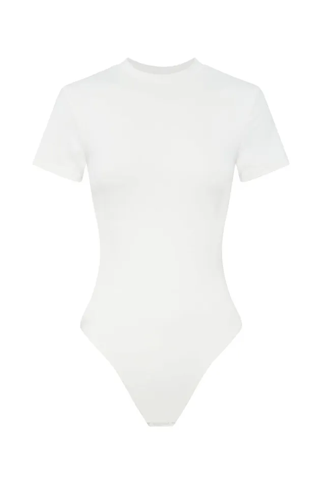 Meshki Bodysuits Women Francesca Crew Neck Short Sleeve Bodysuit 8211 White White
