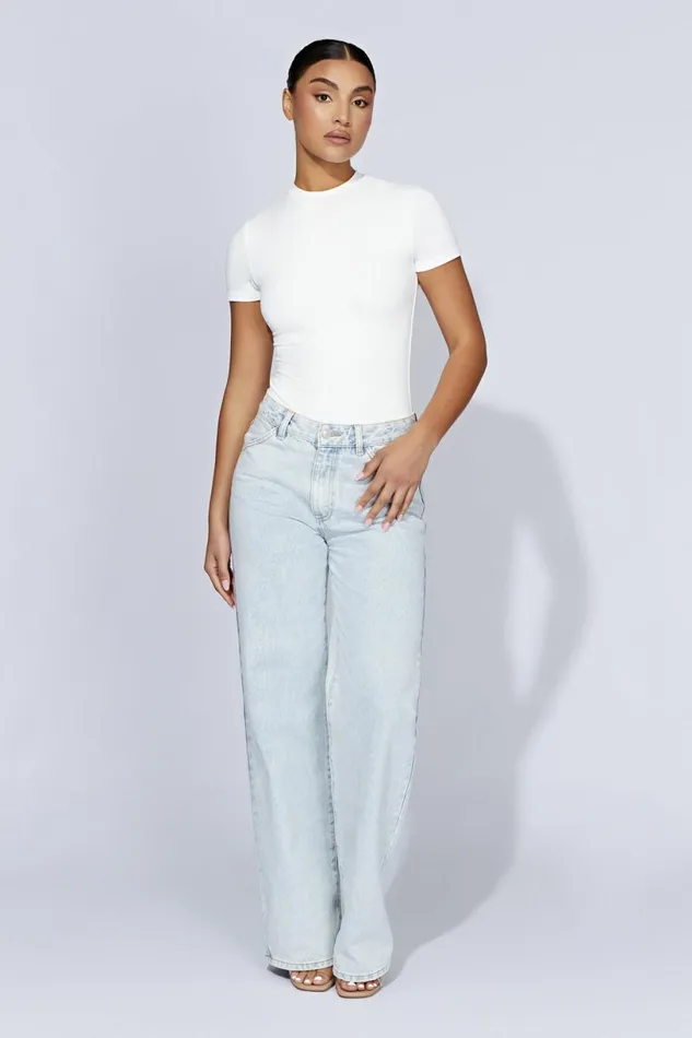 Meshki Bodysuits Women Francesca Crew Neck Short Sleeve Bodysuit 8211 White White