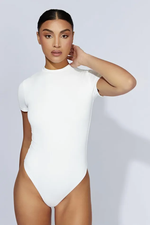 Meshki Bodysuits Women Francesca Crew Neck Short Sleeve Bodysuit 8211 White White
