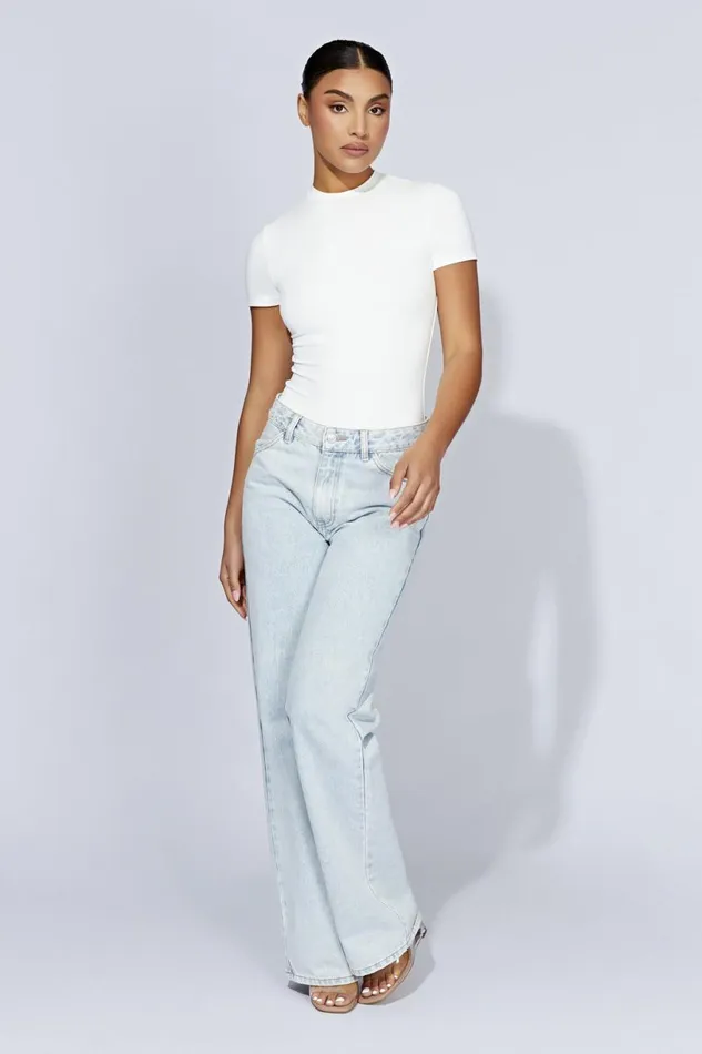 Meshki Bodysuits Women Francesca Crew Neck Short Sleeve Bodysuit 8211 White White