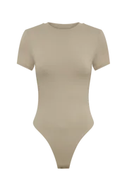Meshki Bodysuits Women Francesca Recycled Nylon Crew Neck Short Sleeve Bodysuit 8211 Taupe Taupe Meshki Bodysuits Women Francesca Recycled Nylon Crew Neck Short Sleeve Bodysuit 8211 Taupe Taupe
