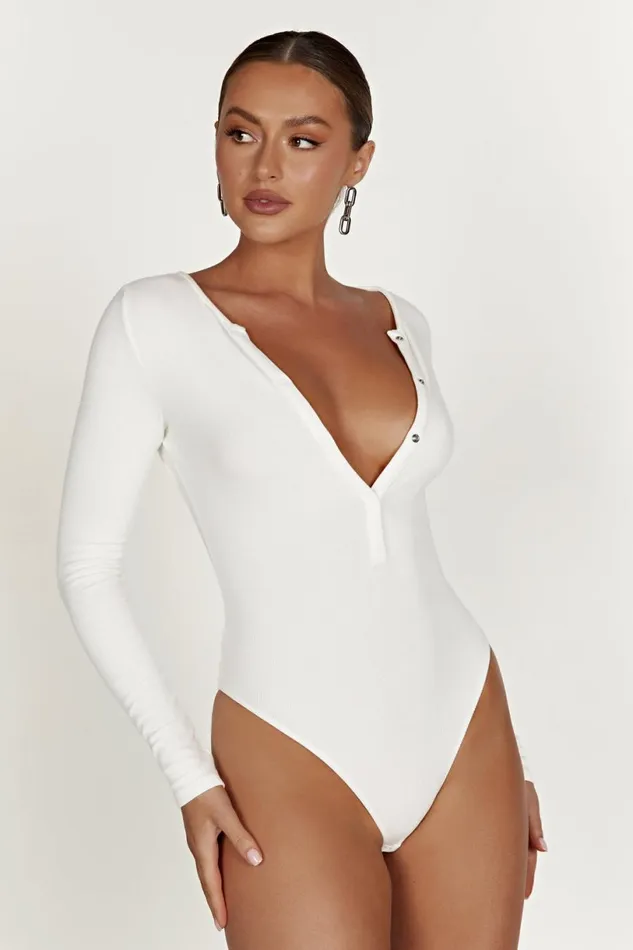 Meshki Bodysuits Women Naomi Long Sleeve Bodysuit 8211 White White