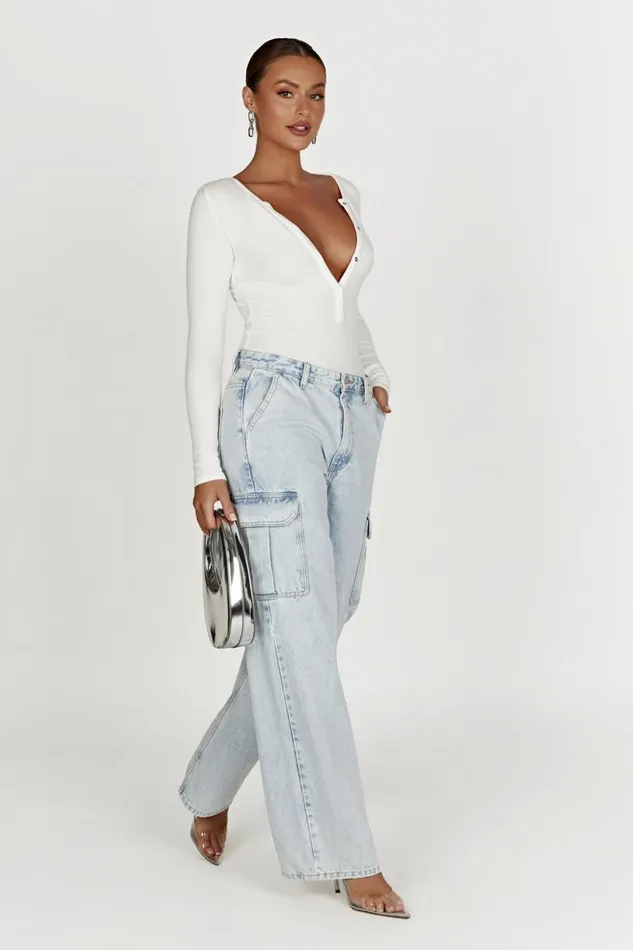 Meshki Bodysuits Women Naomi Long Sleeve Bodysuit 8211 White White