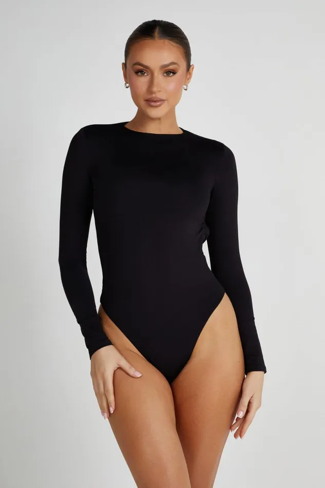 Meshki Bodysuits Women Wrenley Recycled Cut Out Long Sleeve Bodysuit 8211 Black Black