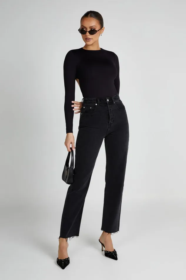 Meshki Bodysuits Women Wrenley Recycled Cut Out Long Sleeve Bodysuit 8211 Black Black