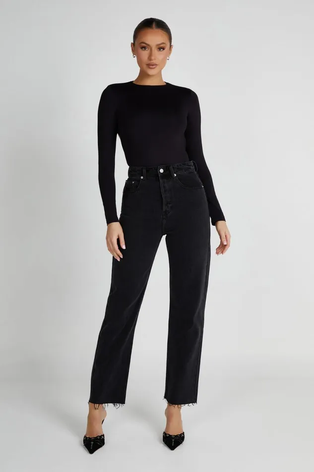 Meshki Bodysuits Women Wrenley Recycled Cut Out Long Sleeve Bodysuit 8211 Black Black