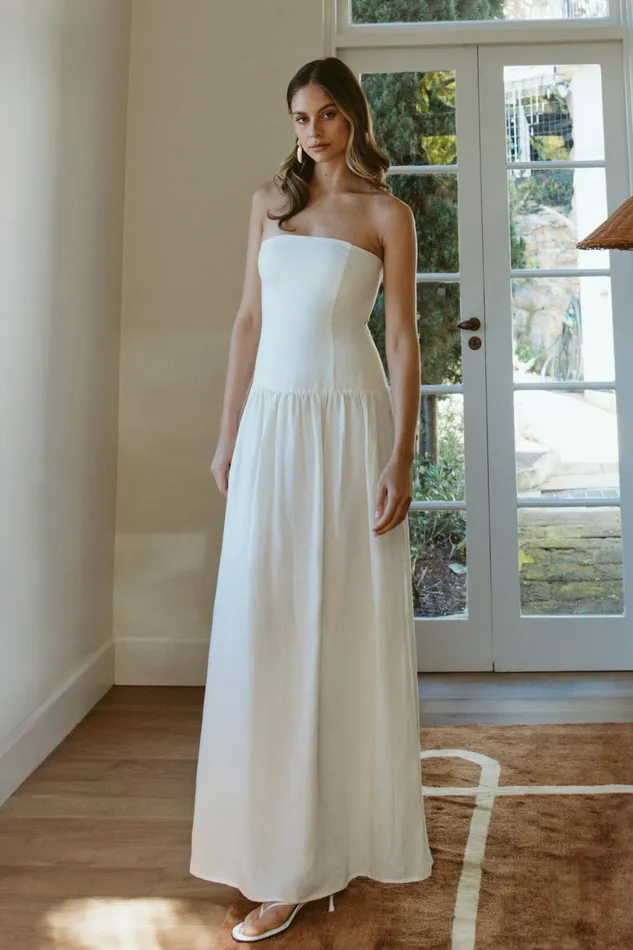 Meshki Bridal Shower Women Audrina Strapless Linen Maxi Dress 8211 White White Meshki Bridal Shower Women Audrina Strapless Linen Maxi Dress 8211 White White