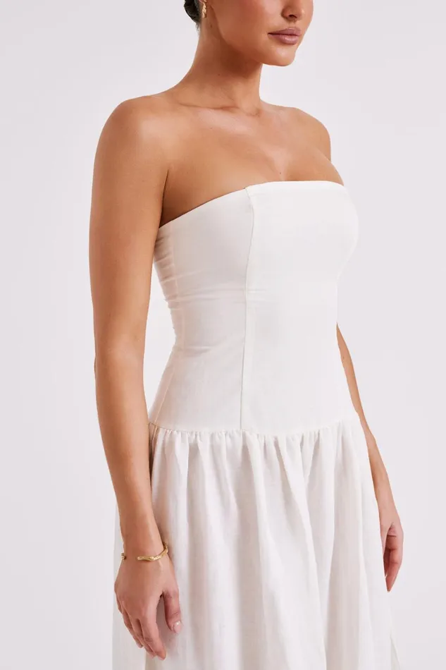 Meshki Bridal Shower Women Audrina Strapless Linen Maxi Dress 8211 White White