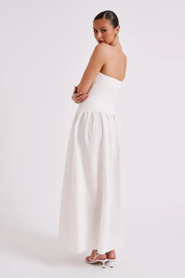 Meshki Bridal Shower Women Audrina Strapless Linen Maxi Dress 8211 White White