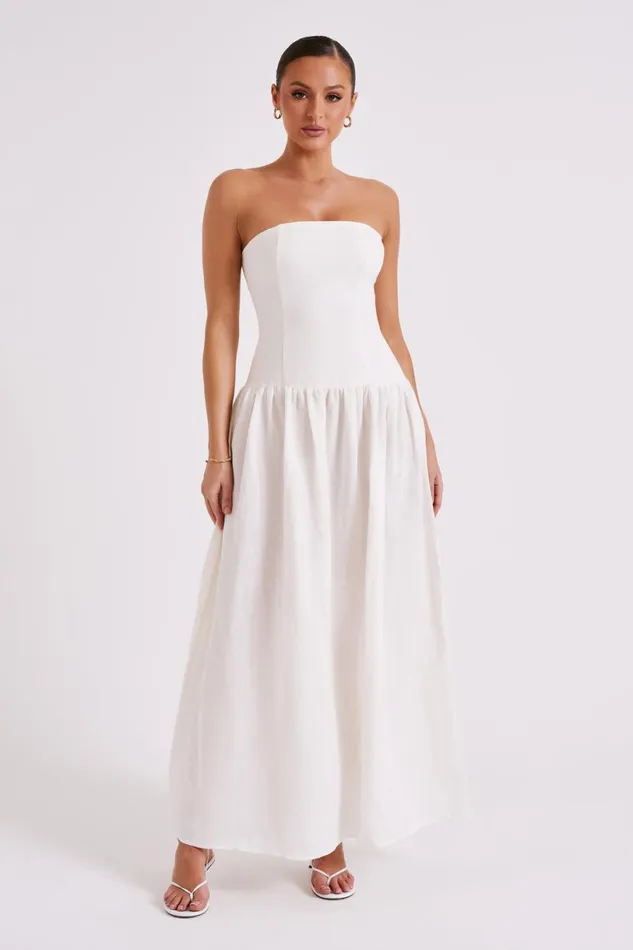 Meshki Bridal Shower Women Audrina Strapless Linen Maxi Dress 8211 White White