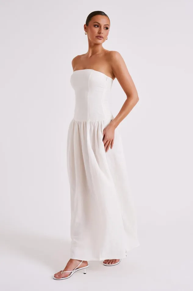 Meshki Bridal Shower Women Audrina Strapless Linen Maxi Dress 8211 White White