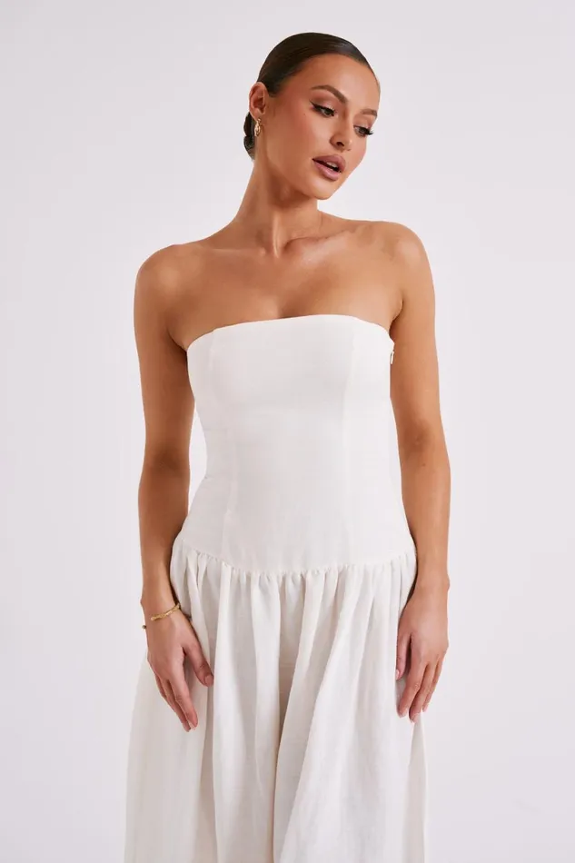 Meshki Bridal Shower Women Audrina Strapless Linen Maxi Dress 8211 White White
