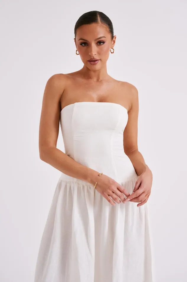 Meshki Bridal Shower Women Audrina Strapless Linen Maxi Dress 8211 White White