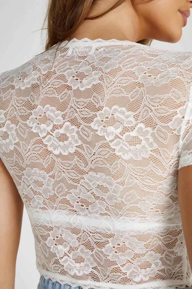 Meshki Bridal Shower Women Farrah Stretch Lace Vintage Top 8211 White White