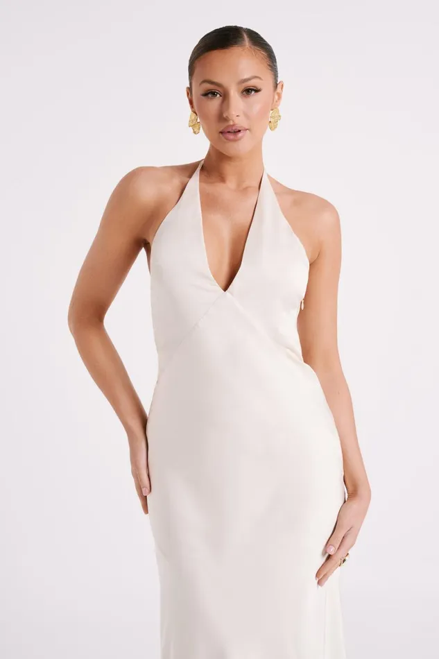 Meshki Bridal Shower Women Geena Halter Midi Dress 8211 Sand Sand