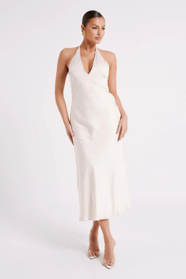 Meshki Bridal Shower Women Geena Halter Midi Dress 8211 Sand Sand