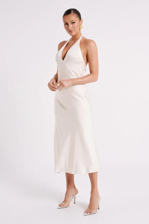 Meshki Bridal Shower Women Geena Halter Midi Dress 8211 Sand Sand