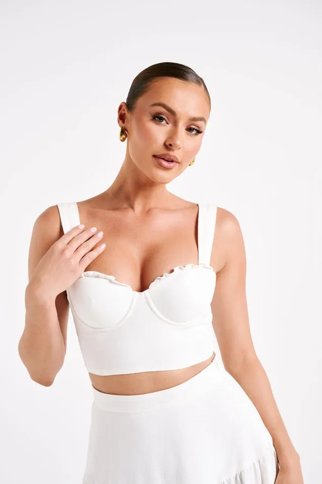 Meshki Brides Women Hilaria Cupped Linen Crop Top 8211 White White Meshki Brides Women Hilaria Cupped Linen Crop Top 8211 White White
