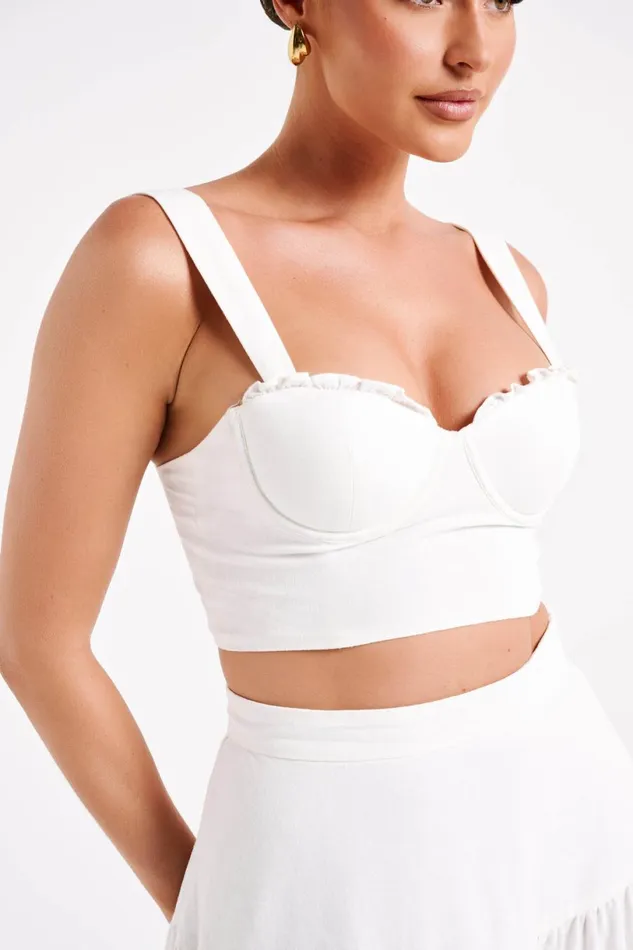 Meshki Brides Women Hilaria Cupped Linen Crop Top 8211 White White Meshki Brides Women Hilaria Cupped Linen Crop Top 8211 White White