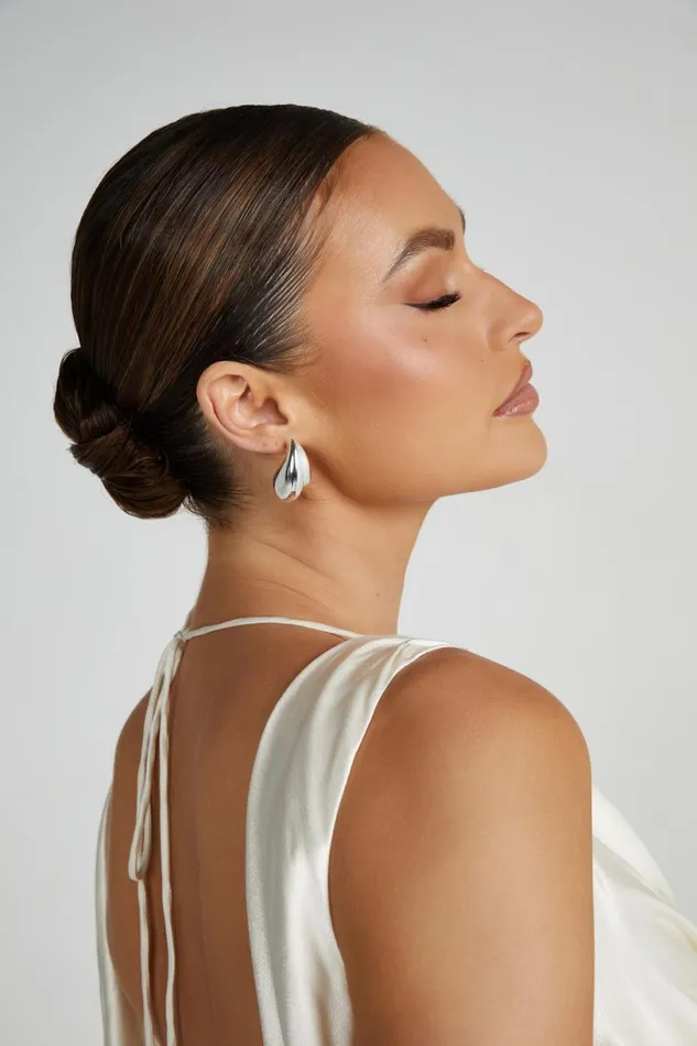 Meshki Bridesmaids Women Zadie Double Teardrop Earrings 8211 Silver Silver