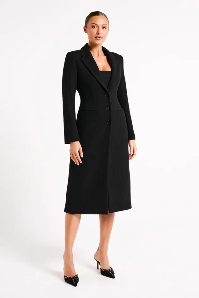 Meshki Coats and Jackets Women Adelaide Cinched Wool Coat 8211 Black Black