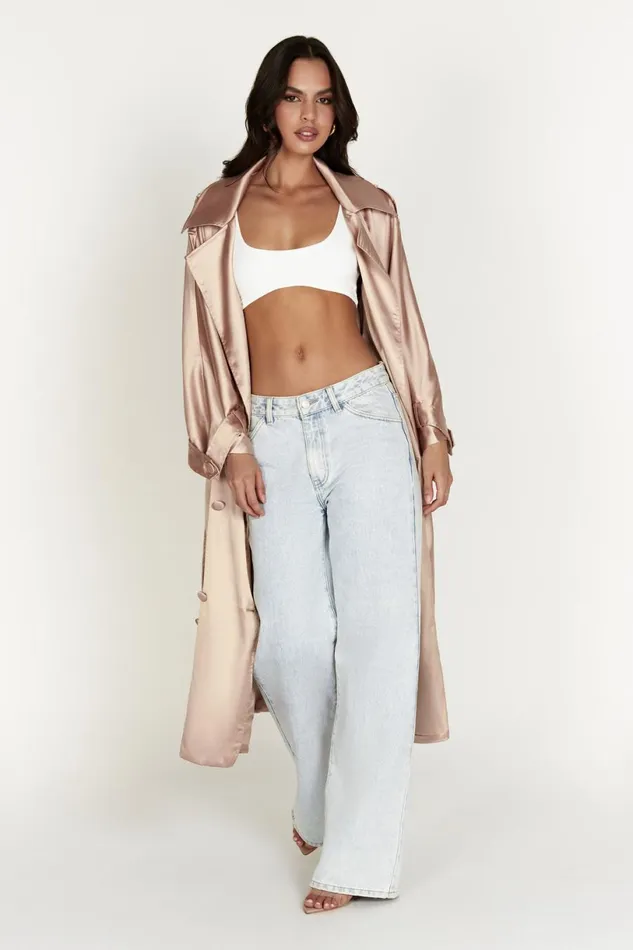 Meshki Coats and Jackets Women Azaela Satin Trench Coat 8211 Champagne Champagne