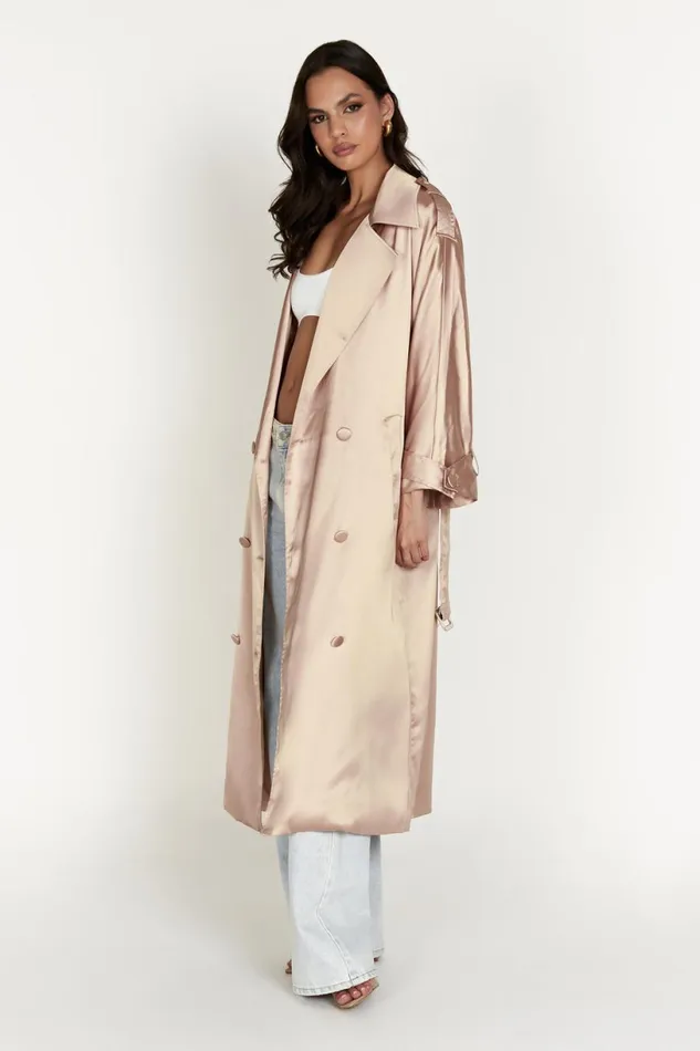 Meshki Coats and Jackets Women Azaela Satin Trench Coat 8211 Champagne Champagne