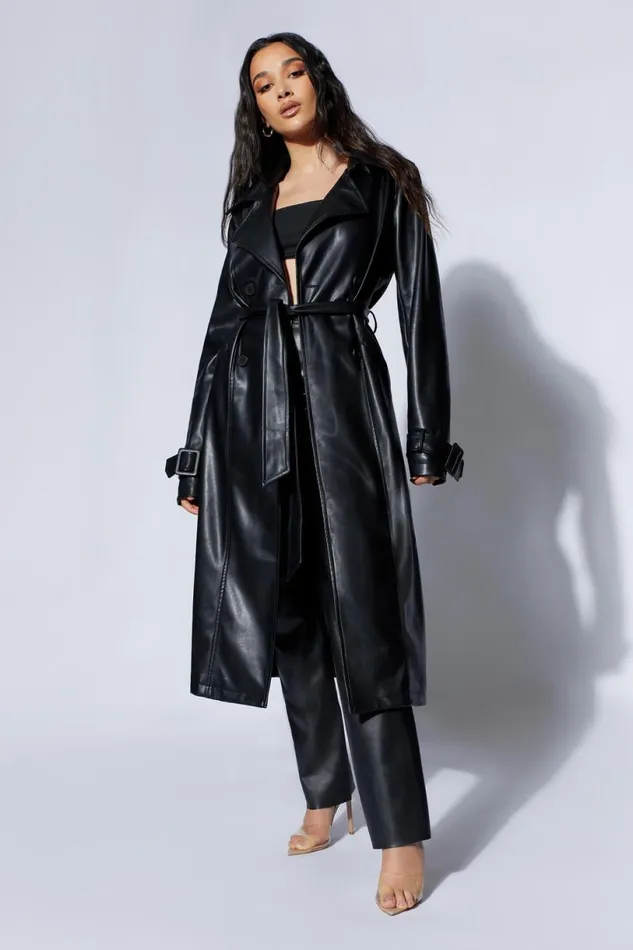 Meshki Coats and Jackets Women Isla Pu Trench 8211 Black Black