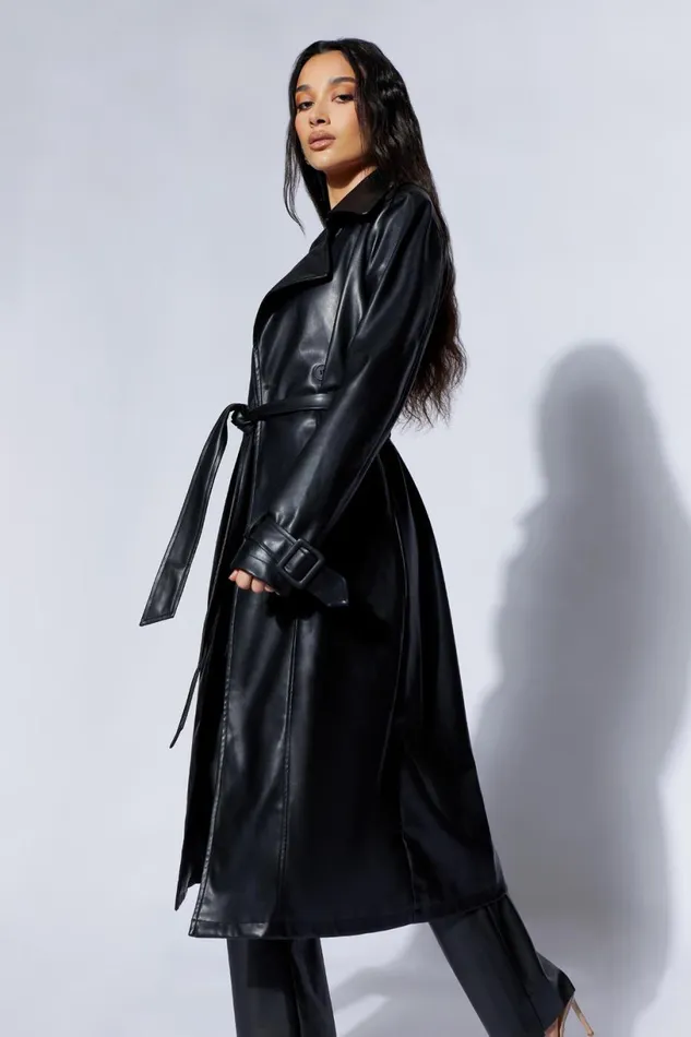Meshki Coats and Jackets Women Isla Pu Trench 8211 Black Black